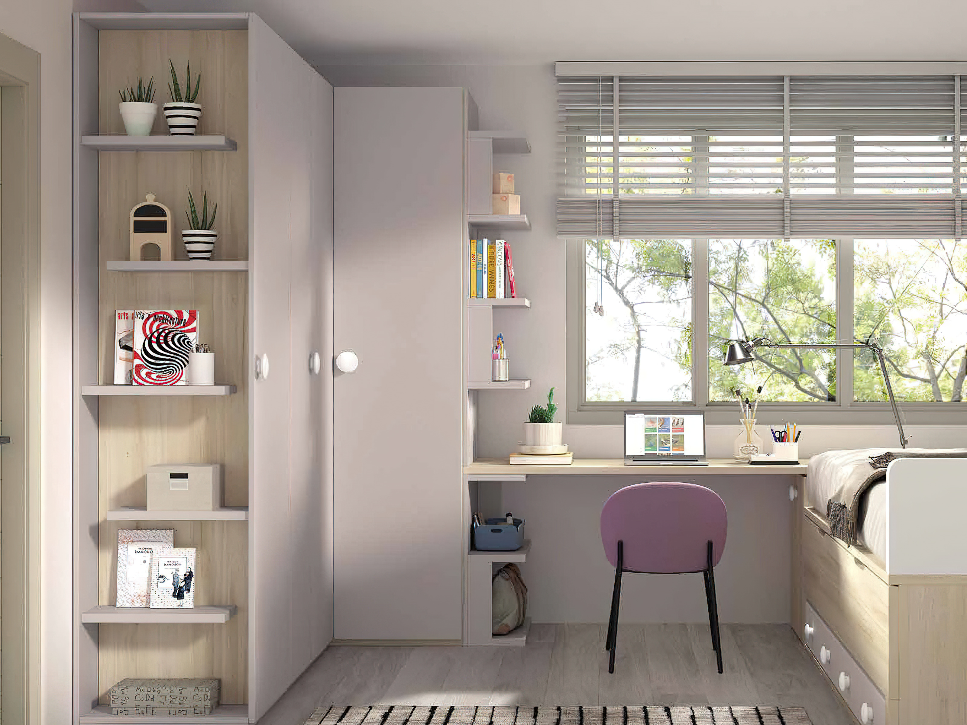 Armario de rincón Dormitorio juvenil completo moderno en Murcia, cama nido en Cartagena, litera con escritorio integrado Murcia, compacto juvenil diseño funcional, escritorio juvenil moderno, armario dormitorio juvenil Murcia, habitación juvenil pequeña amueblada, mesita noche práctica, cama abatible vertical Murcia, cama compacta con almacenaje Cartagena, cómoda juvenil colores neutros.