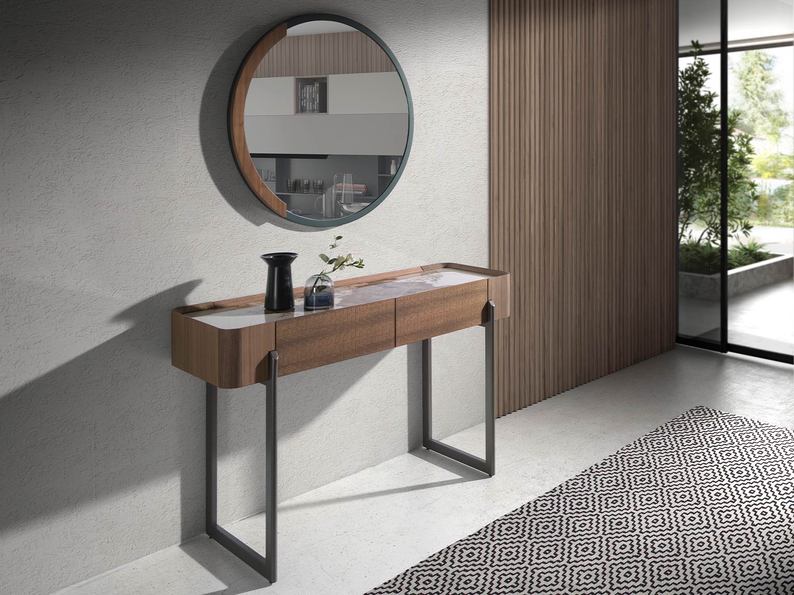 Recibidor moderno con espejo en Murcia, mueble zapatero diseño moderno en Cartagena, consola entrada estilo industrial, cuadro decoración pared salón, mesa centro redonda moderna, mesa escritorio pequeña, muebles auxiliar estilo nórdico, decoración pared moderna en Murcia, zapatero estrecho con espejo en Murcia. Tienda decoración en Murcia